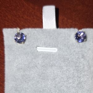 14K Gold Genuine Tanzanite Stud Earrings – Round Cut – Approx. 5mm